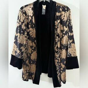 Chico's Black and Gold Floral Kimono Cardigan